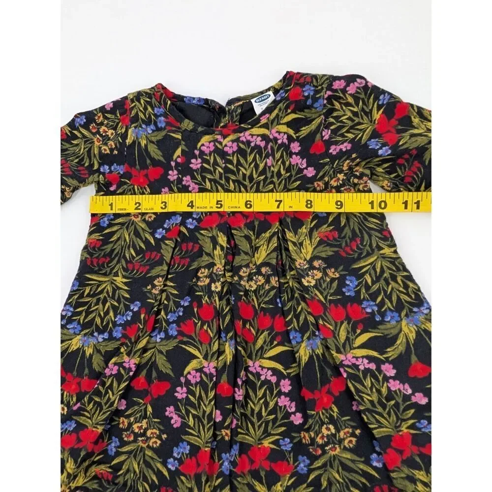 Old Navy Baby Dress Girl 3-6 M Black Floral Print 100% Cotton Ditzy